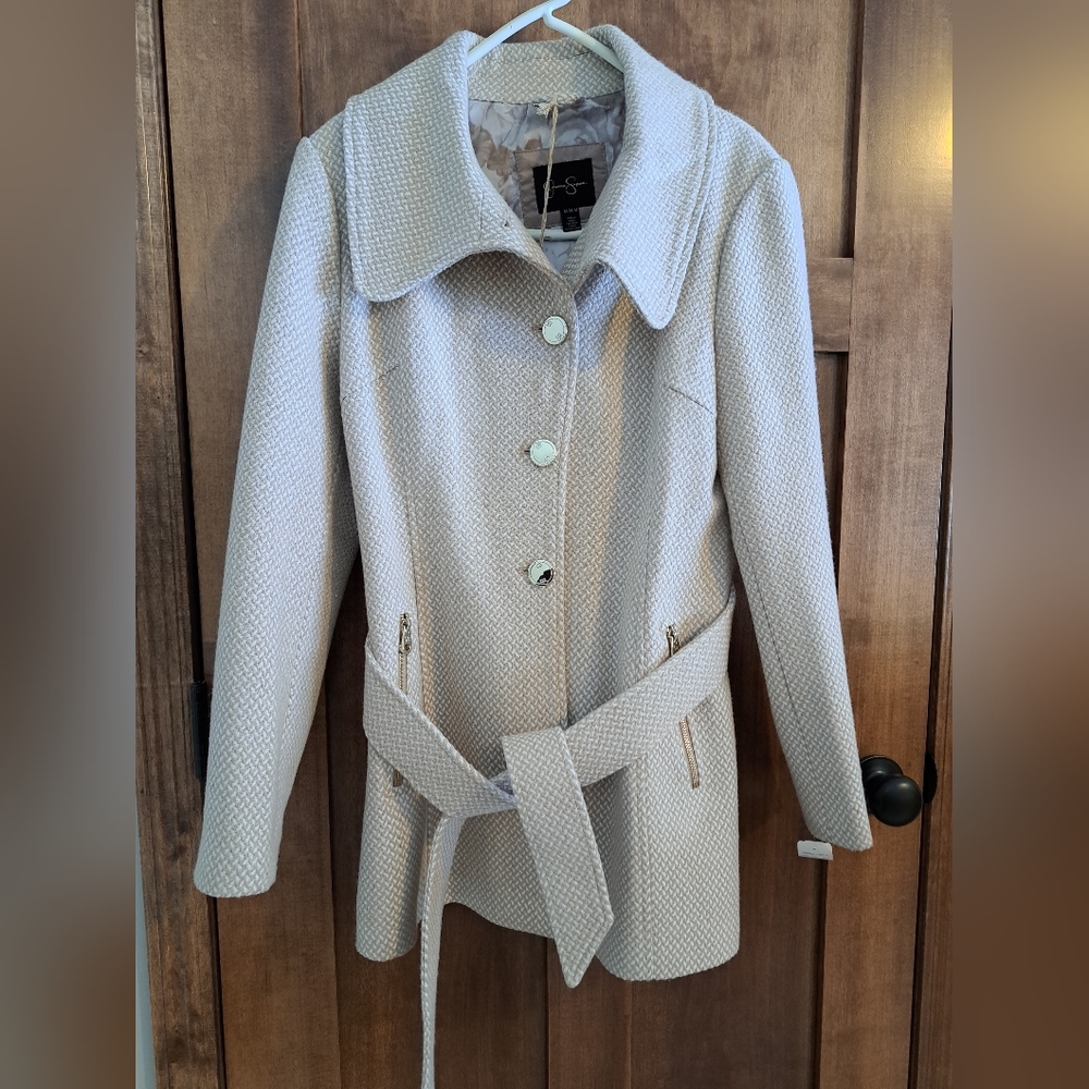 Brand New with Tags, Jessica Simpson Cream Peacoat w/ Gold Buttons/Zippers. Med.